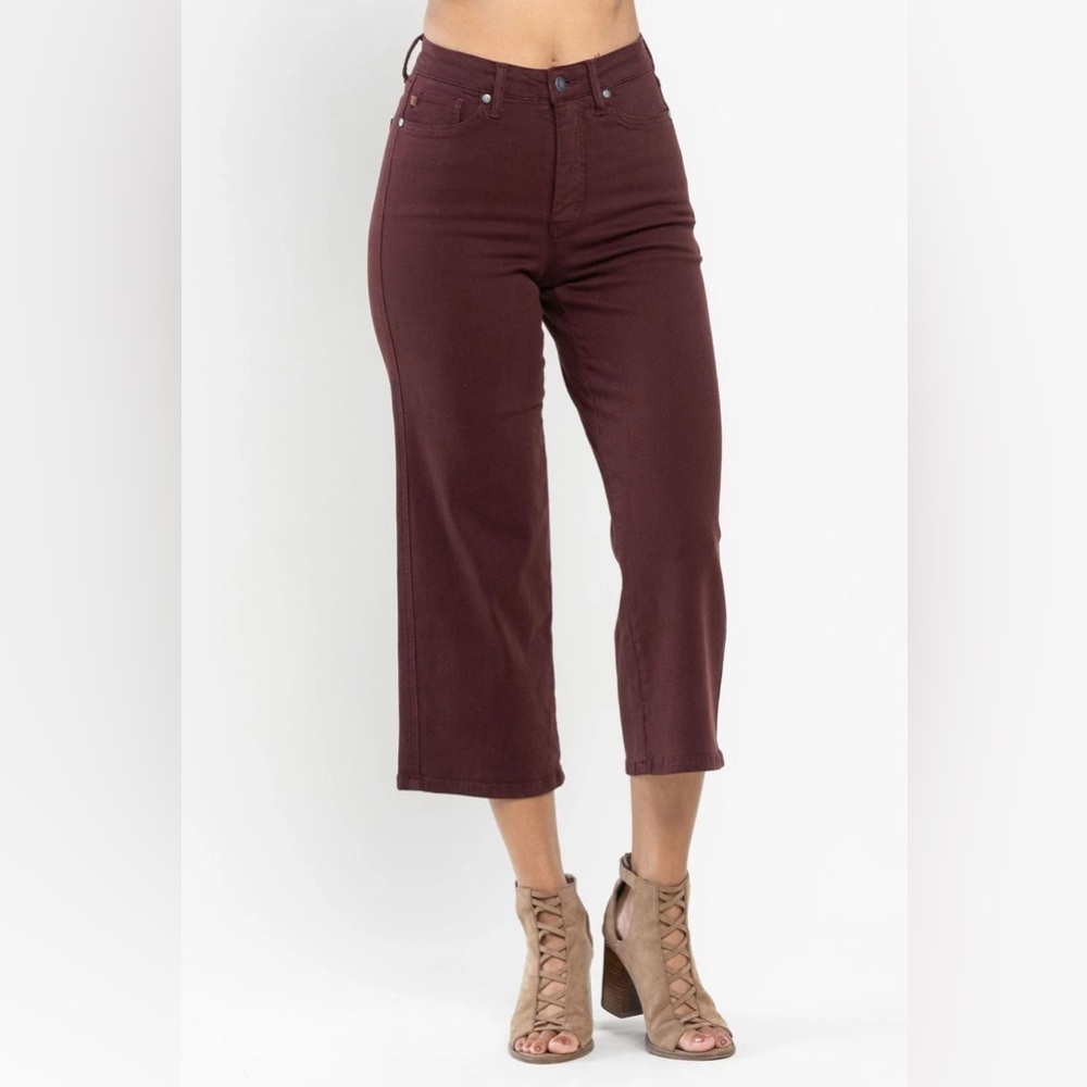 Judy blue tummy control wide leg crop jeans oxblood 88752 size 9/29